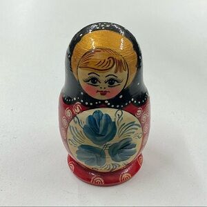 Hand-Painted Russian Nesting Doll - Black, Red, and Blue